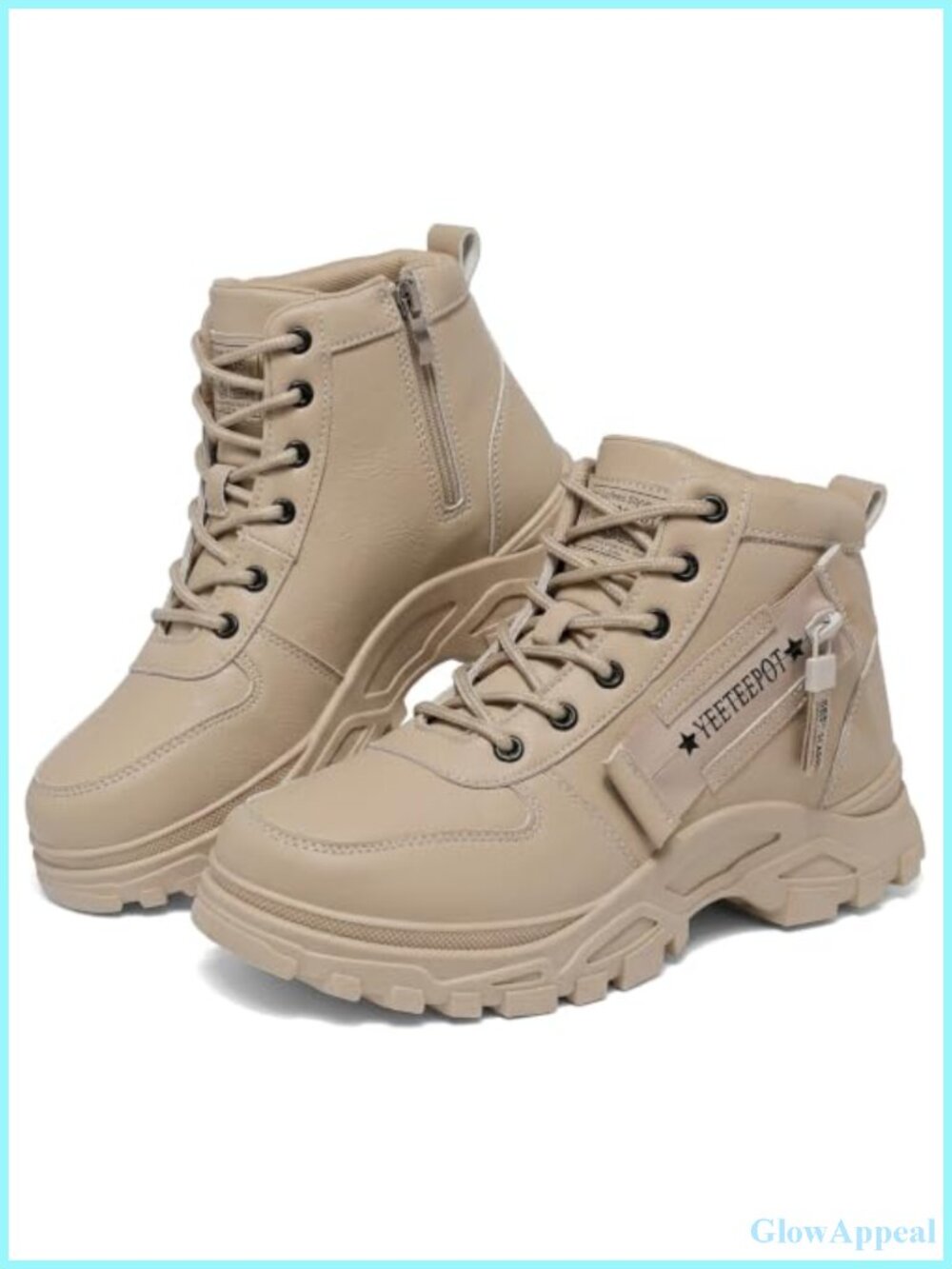 Faux Leather Ankle Boots Lace Up Combat Booties Anti-Slip